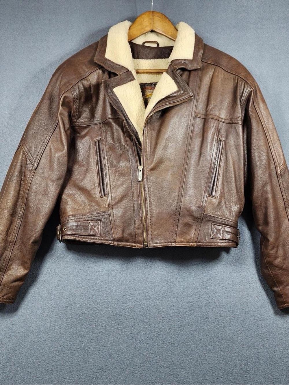 Brown Leather Shearling-Lined Flight Jacket